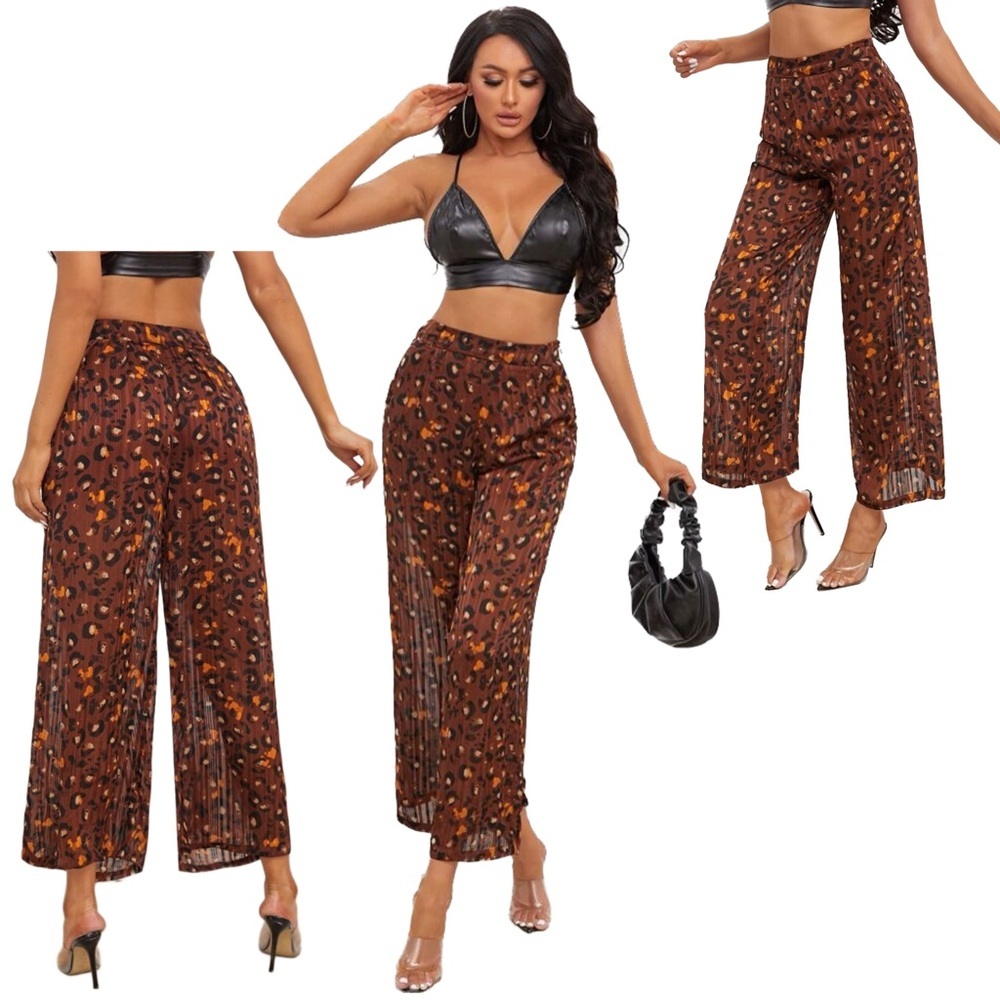 SHEIN High Waist Leopard Print Wide Leg Pants Size Medium